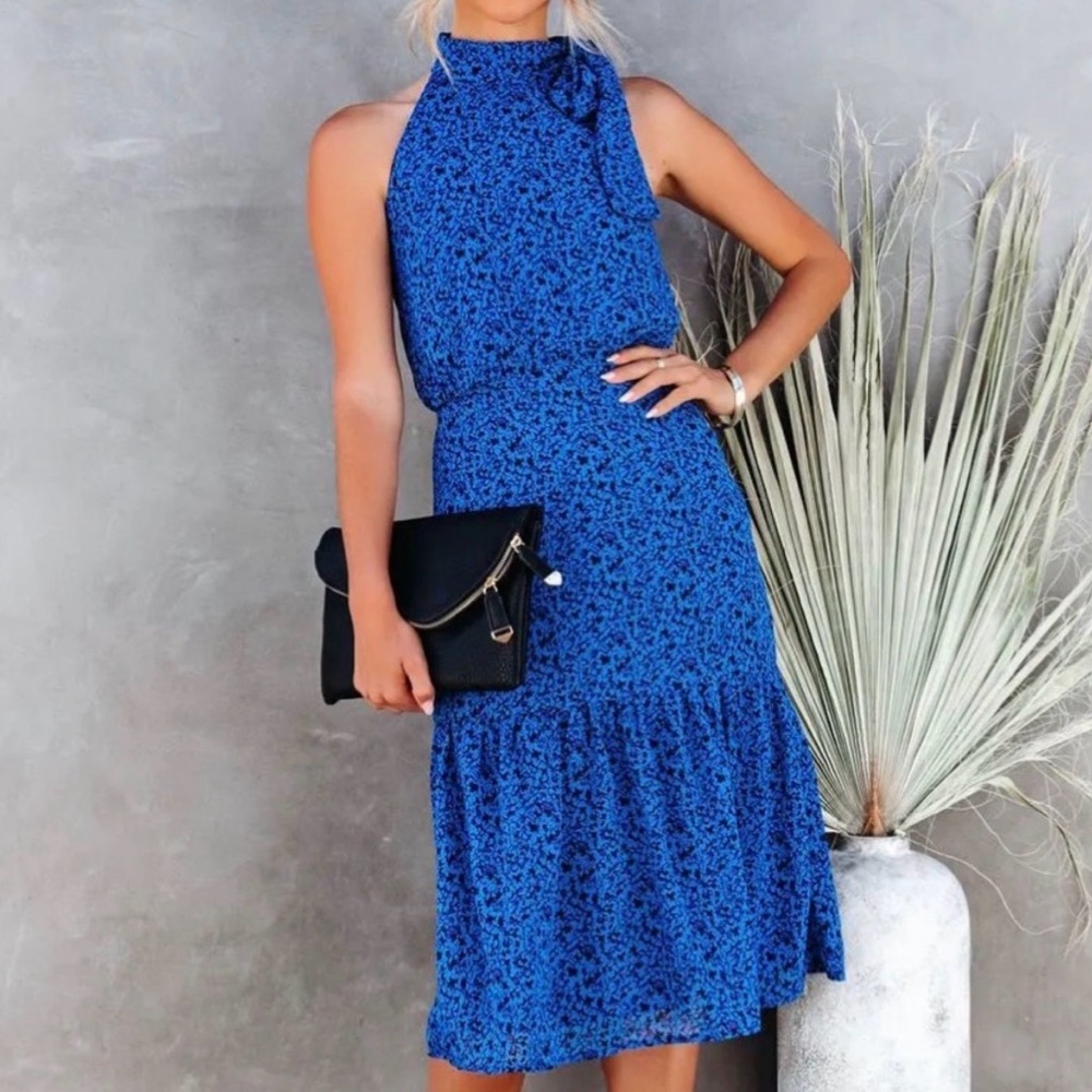 TCEC/Vici Royal Blue with Purple floral Midi Dress